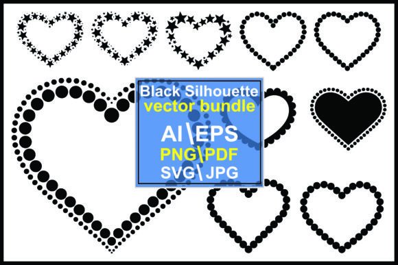 Black Heart Shapes with Varied Dot Borders