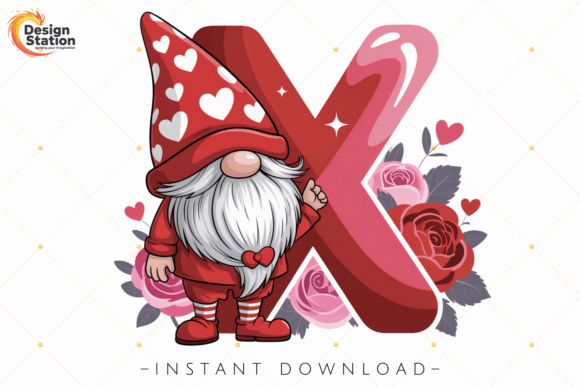 Celebrate Love with the Adorable Valentine Gnome Letter X PNG