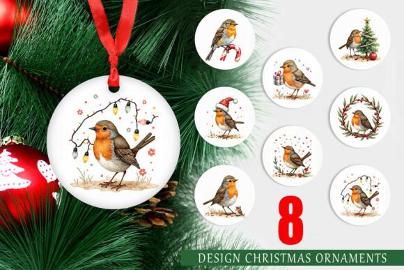 Christmas Robin Ornament: 8 Printable Designs