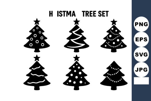 Christmas Tree Set with Six Decorated Pi: Elevating Holiday Design with Minimalist Precision