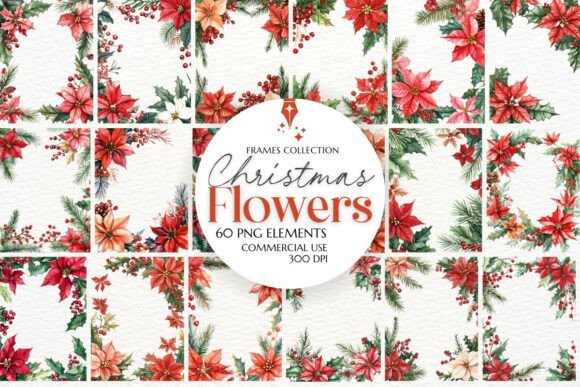Elevate Your Holiday Designs with Christmas Floral Frames PNG Clipart