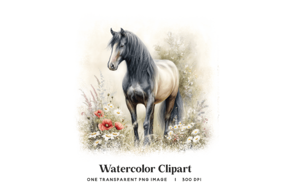 Elevating Visual Storytelling with the Watercolor Horse Floral Meadow PNG Clipart