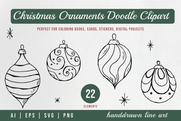 Enhancing Holiday Designs with Christmas Ornaments Doodle Clipart Set