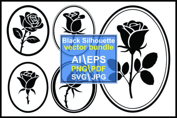 Exploring the Five Black Rose Silhouettes Oval Frames Vector Bundle for Design Projects