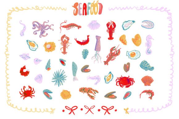 Exploring the Versatility of the Colorful Hand Drawn Seafood Collection