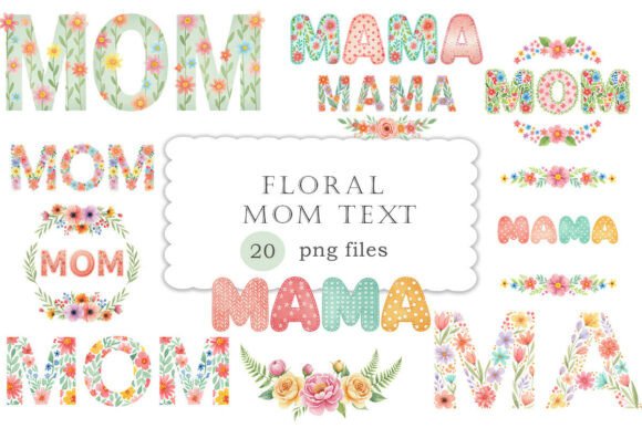 Floral Mom Text Clipart for Mother's Day