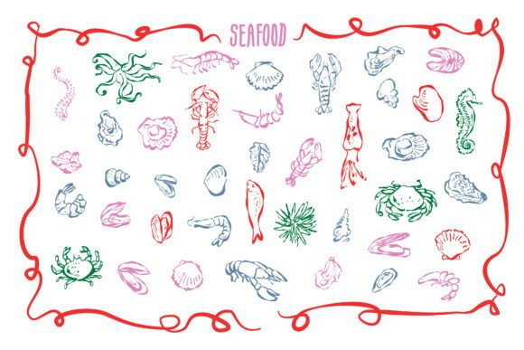 Hand Drawn Seafood Assortment: Integrating Organic Illustrations into Modern Design Workflows