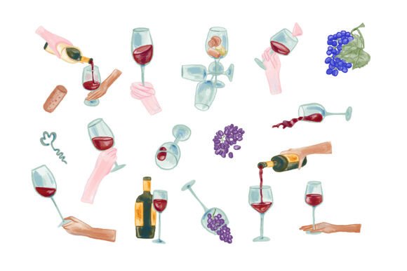 Hand-Drawn Wine Glasses, Bottles: A Versatile Design Asset for Modern Creators