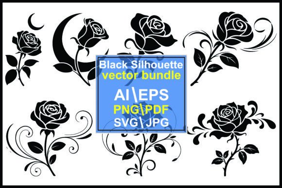 Mastering Design with Black Rose and Crescent Moon Silhouettes