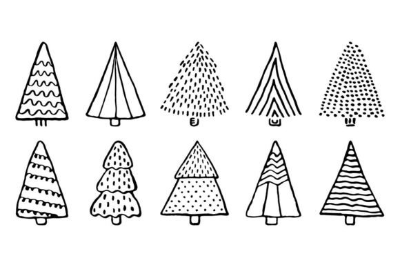 Mastering Minimalist Holiday Design with Black Line Christmas Tree Doodle Sets