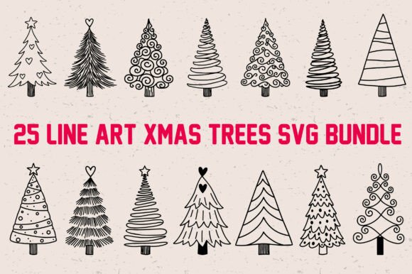 Mastering Modern Holiday Crafts with a 25 Line Art Christmas Trees SVG Bundle