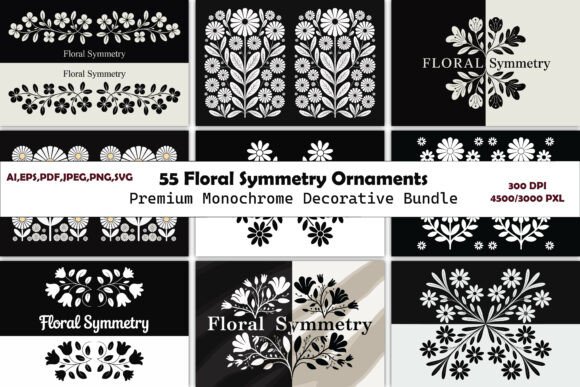Mastering Visual Balance with the 55 Floral Symmetry Ornaments Bundle