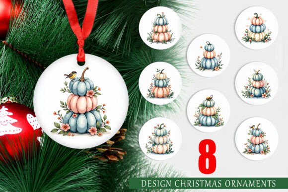 Pastel Pumpkin Watercolor Ornament Set