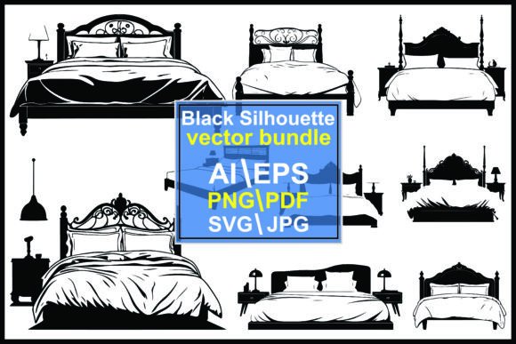Silhouette Bedroom with a Bed and Lamp: Integrating Vector Assets into Design Workflows