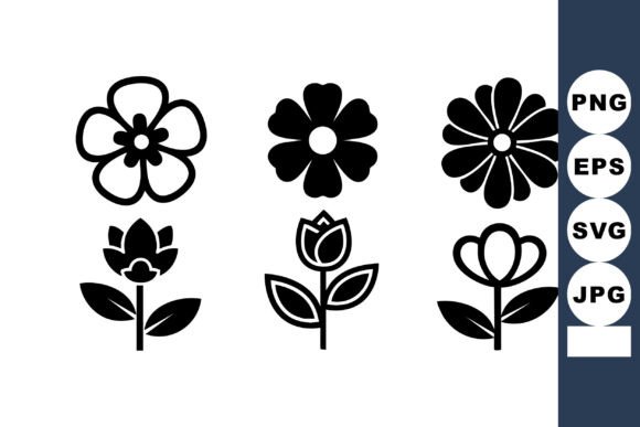 Simple Black Silhouette Floral Icons