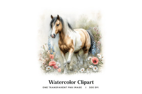 Strategic Branding with the Bay Tobiano Horse Floral Meadow PNG