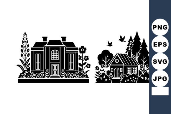 Two Charming Black Silhouette Houses