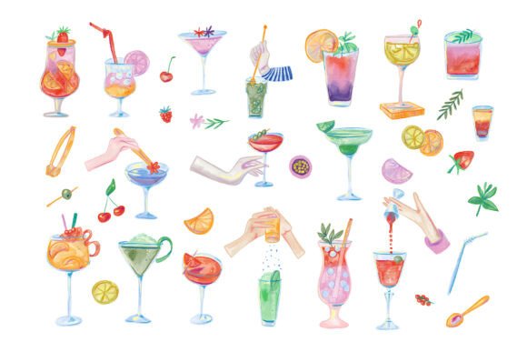 Vibrant Watercolor Cocktail & Drink SVGs