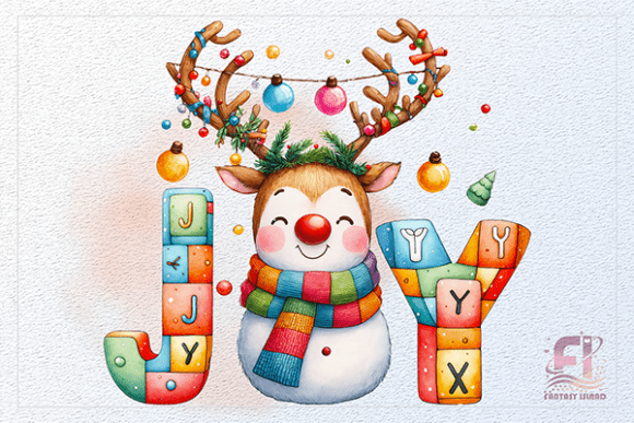 Watercolor Snowman JOY Christmas PNG