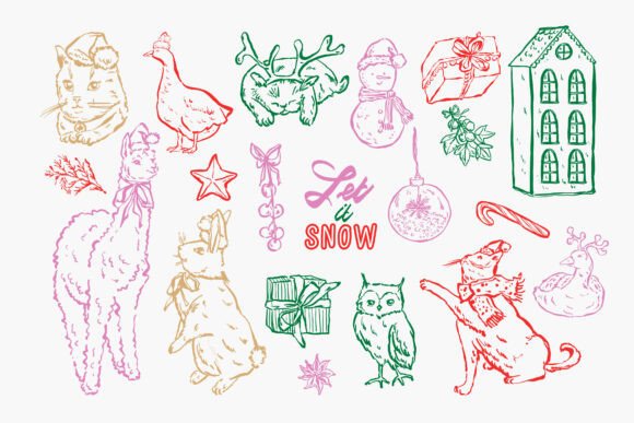 Whimsical Hand Drawn Christmas Animals